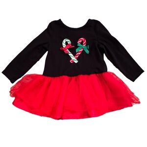 Bonnie Jean Girls 2T Christmas Appliqué Candy Cane Dress w/Tutu Skirt